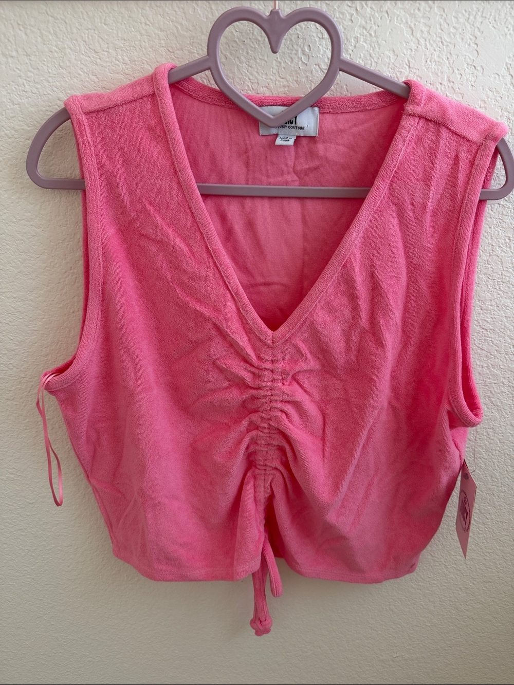 Juicy Couture Hot Pink Terry Ruched V-Neck Tank